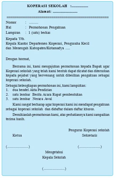 Surat Permohonan Pengakuan Koperasi Sekolah