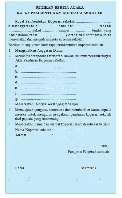 Berita Acara Pembentukan Koperasi Sekolah
