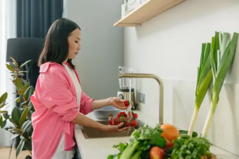 Piring makanan sehat harian berisi sayuran segar dan protein tinggi