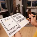 Pemilik usaha sedang mendiskusikan cara membuat strategi bisnis menggunakan catatan proyeksi arus kas dan peta pasar